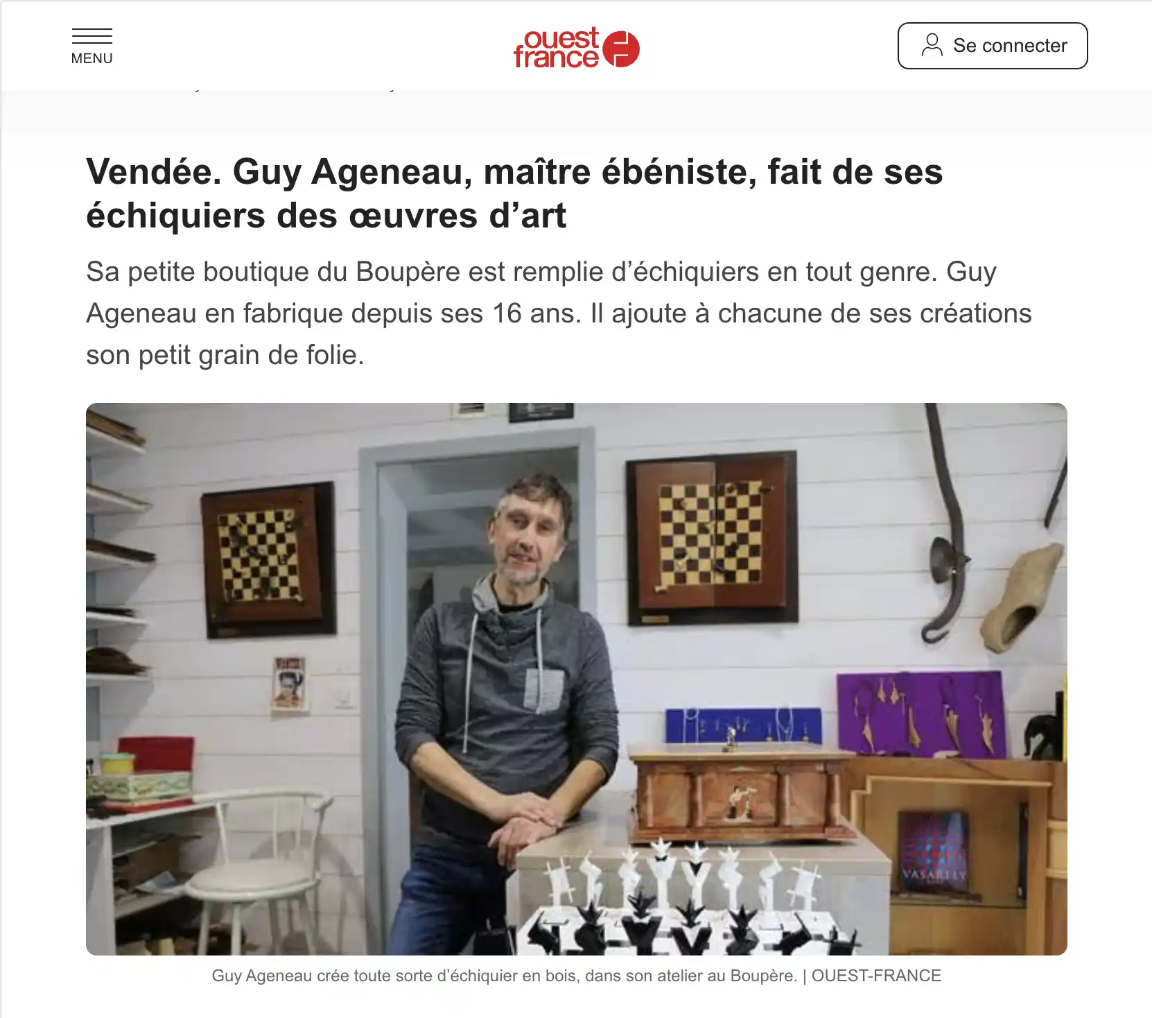 Extrait de l’article d’Ouest-France sur l’atelier de Guy Ageneau